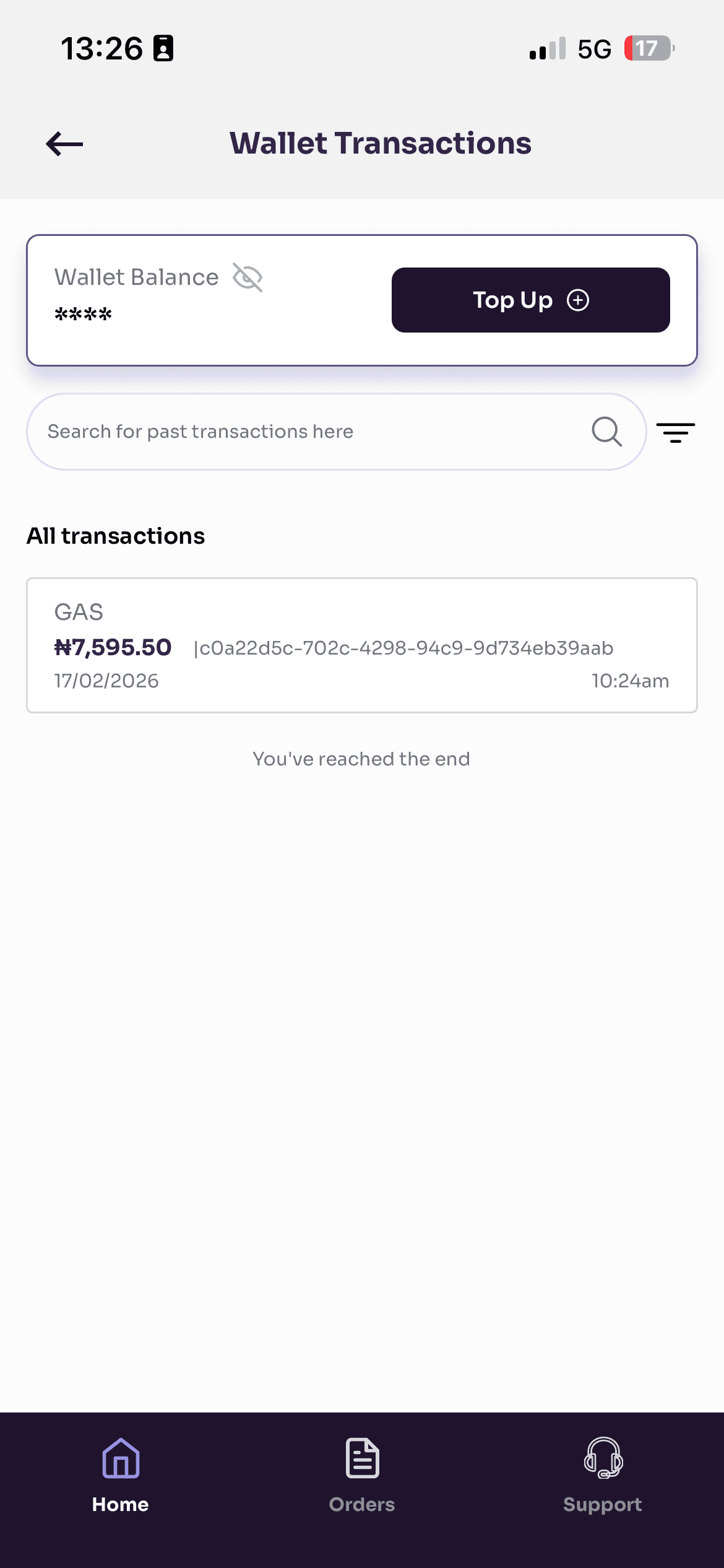 Estility app — wallet transactions