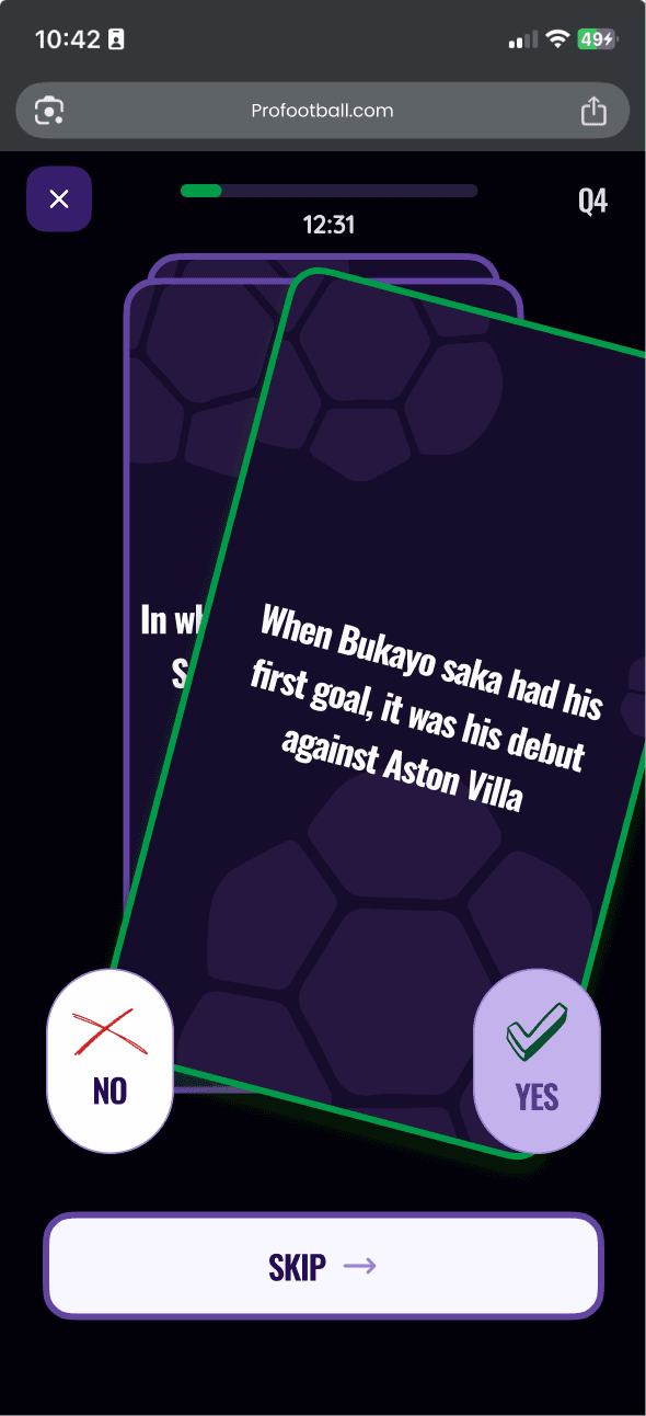 ProFootball mobile trivia — question in progress